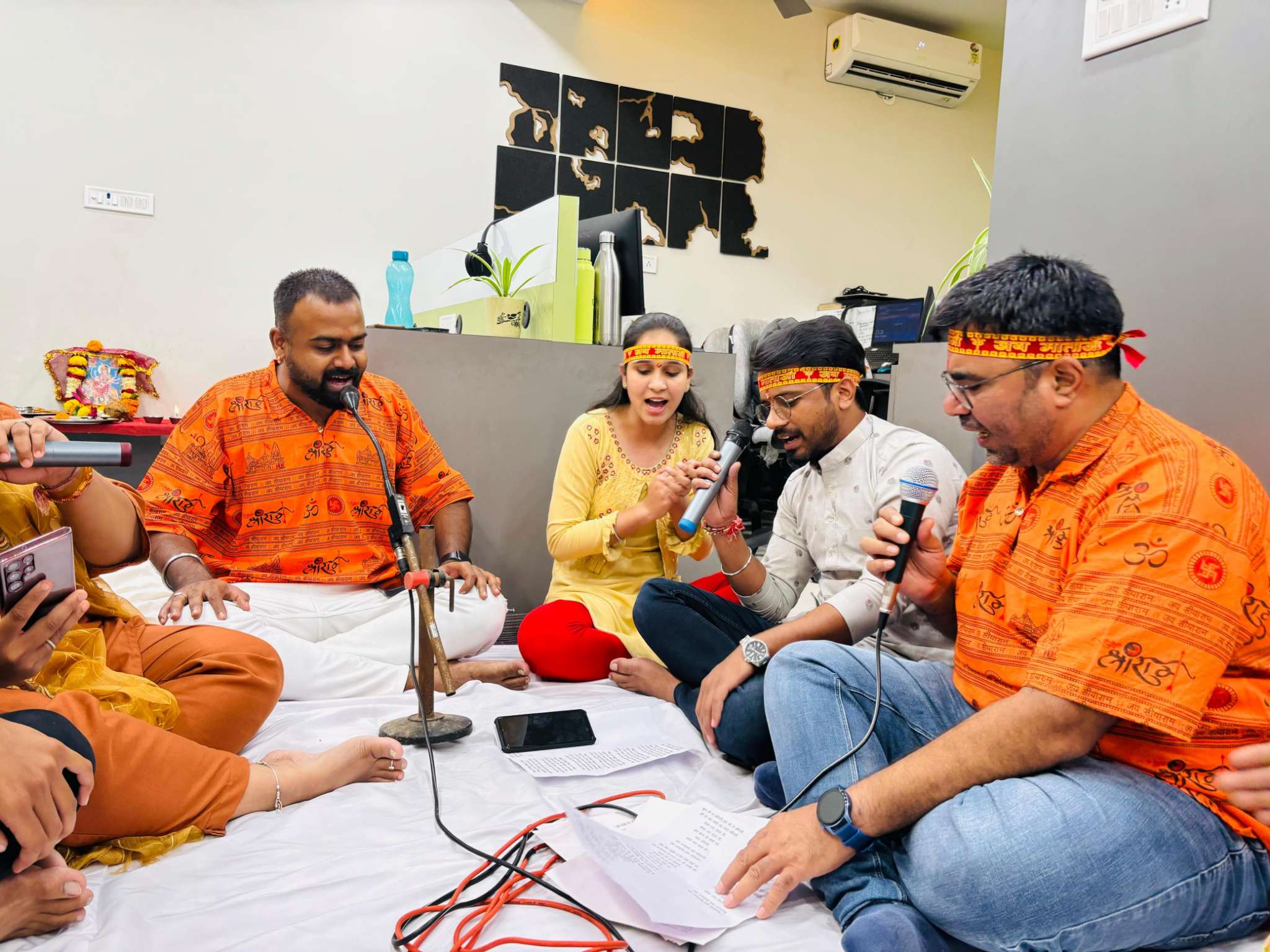 Team members singing devotional songs