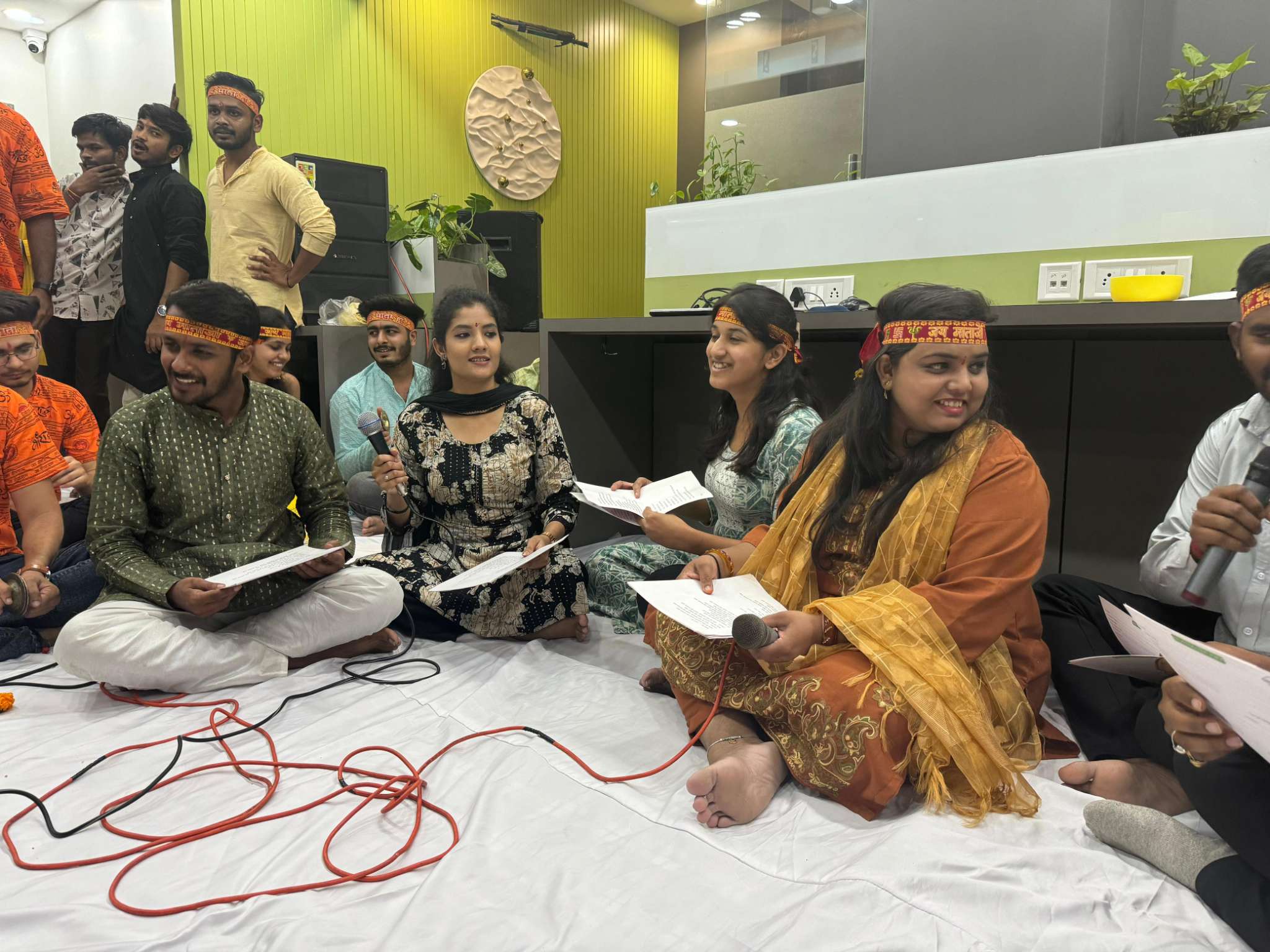 Team members singing devotional songs