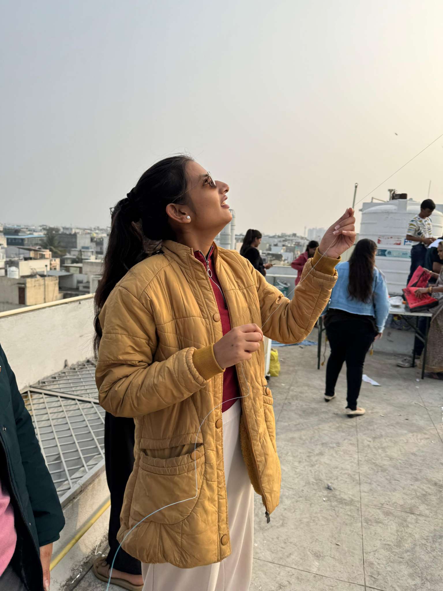 An employee flying a kite