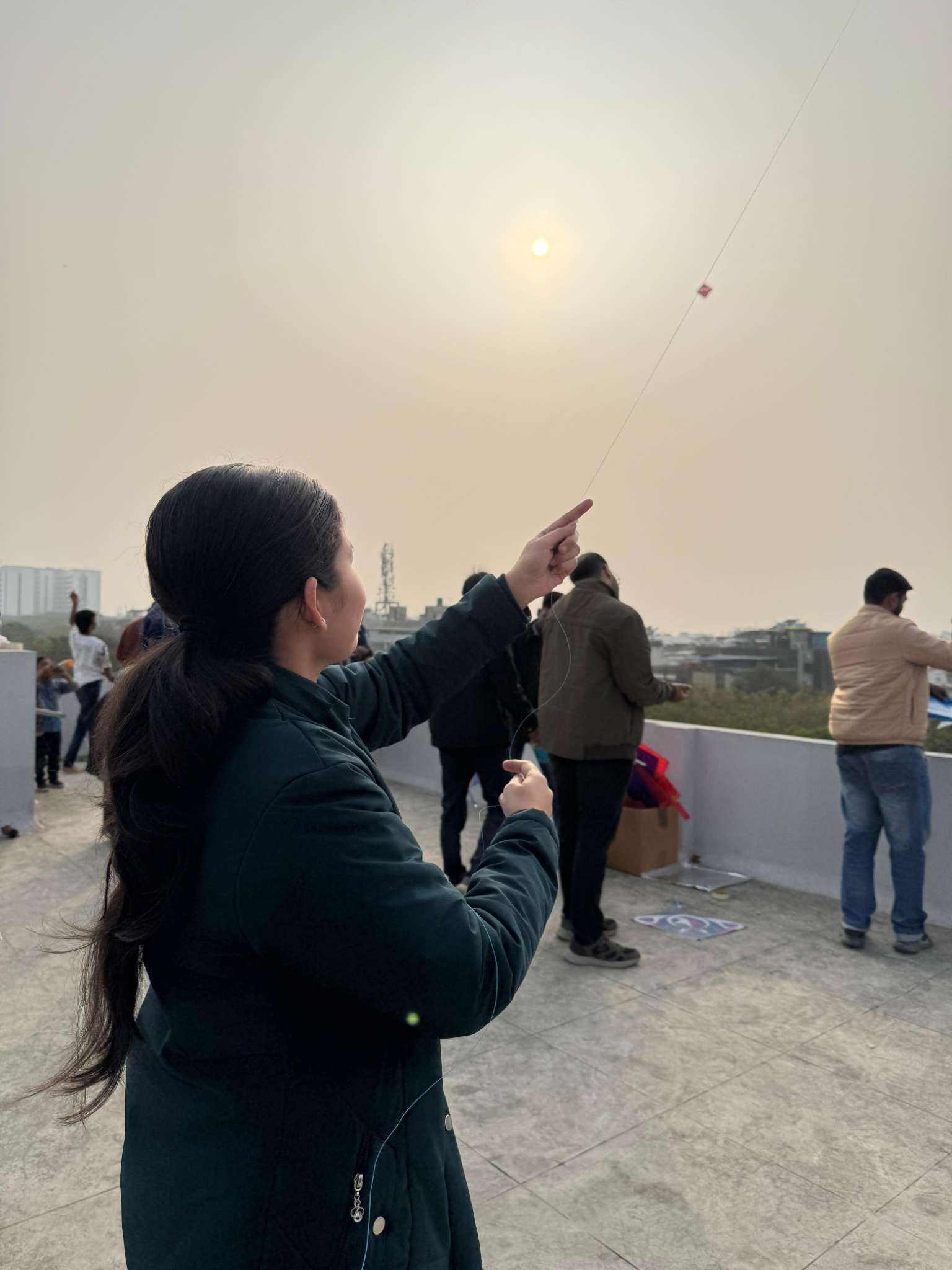 An employee flying a kite