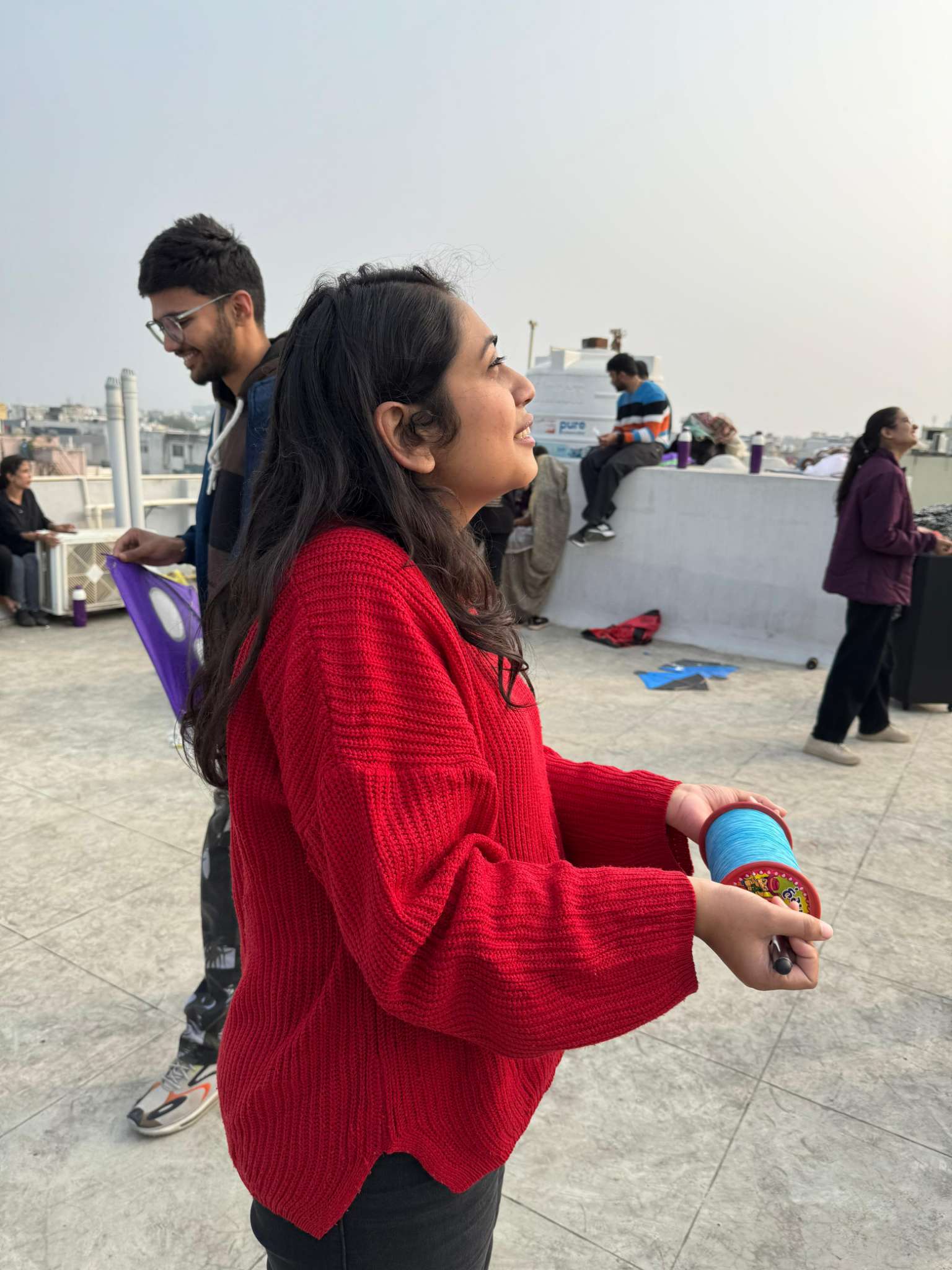 An employee flying a kite