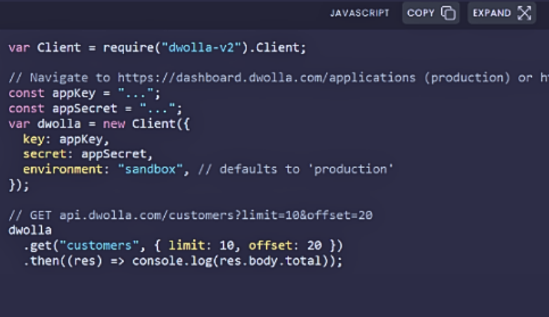 Code Snippet to initialize dwolla client