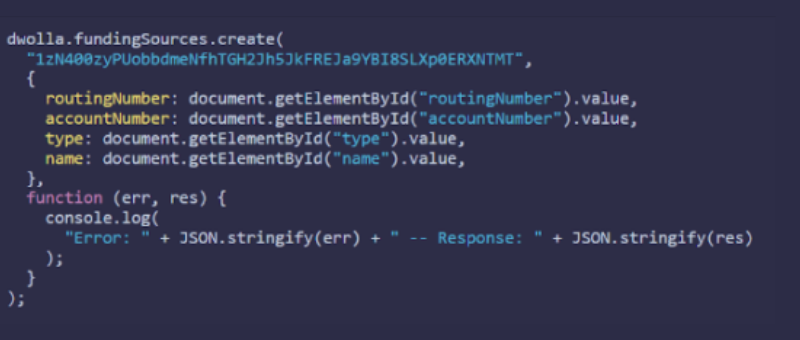 Code Snippet for adding a funding source